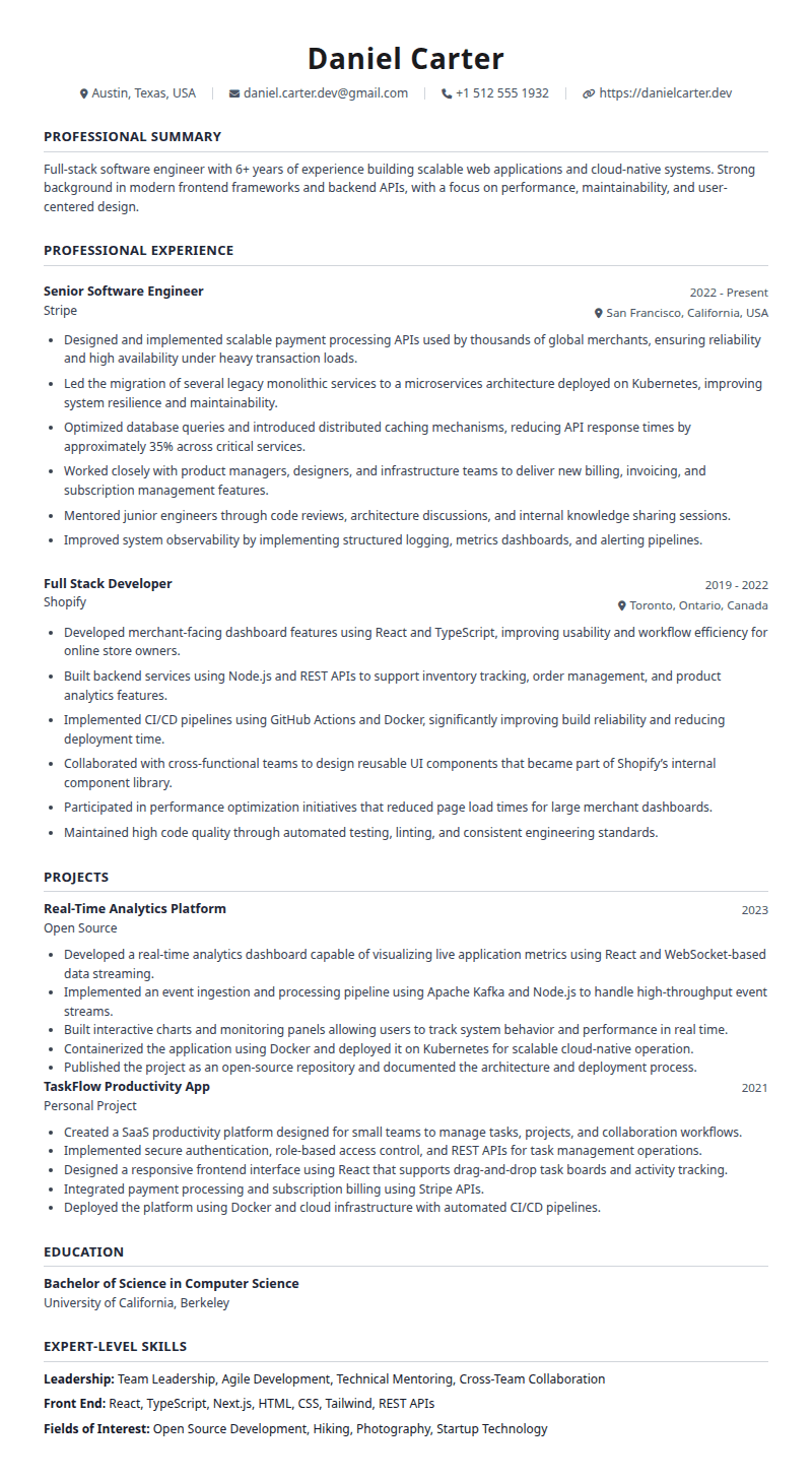 Clean Single-Column Resume
